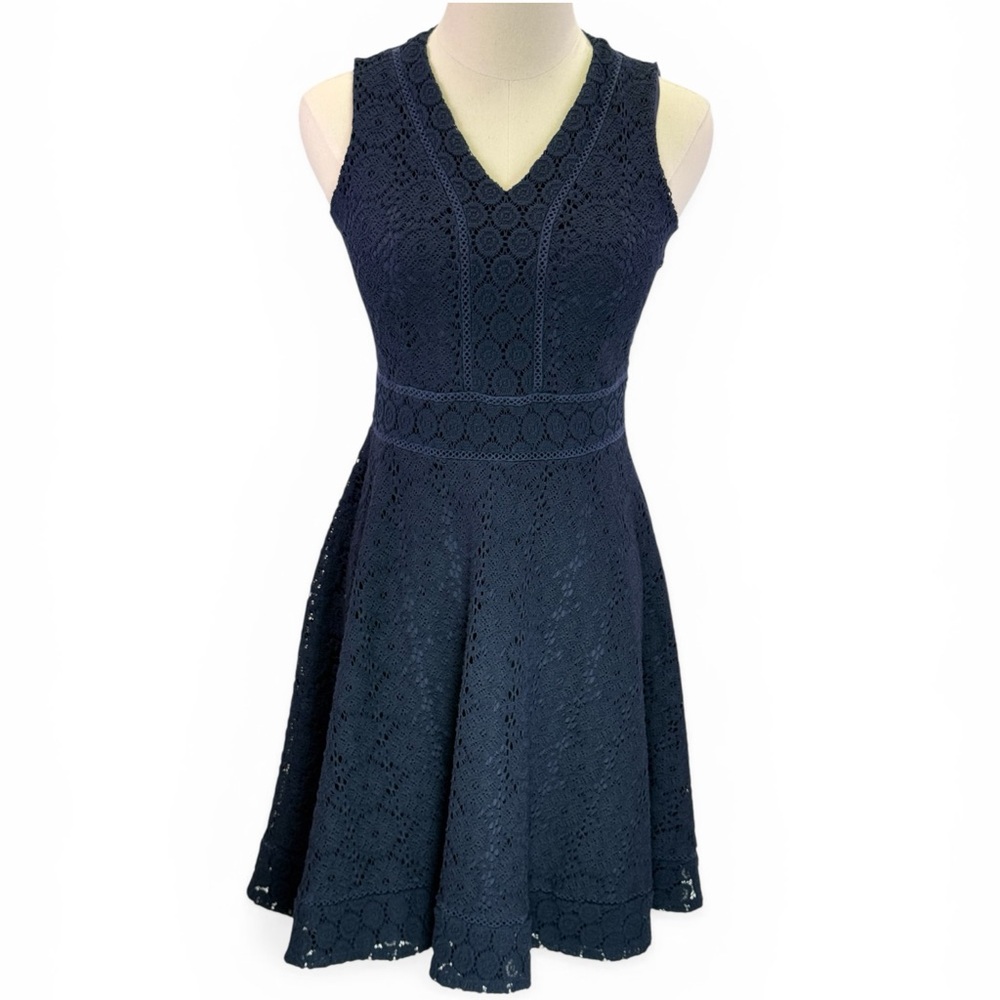 Charter Club Women's Blue Lace V Neck Fit And Flare Sleeveless Dress Size PS